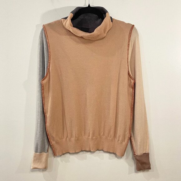 Vtg Y2K Aaeda Colorblock Blanket Stitch Turtleneck Sweater Medium - Picture 1 of 6